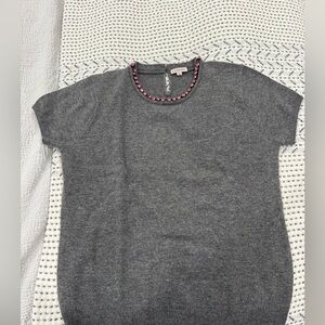 Gray Sweater with Beaded Neckline